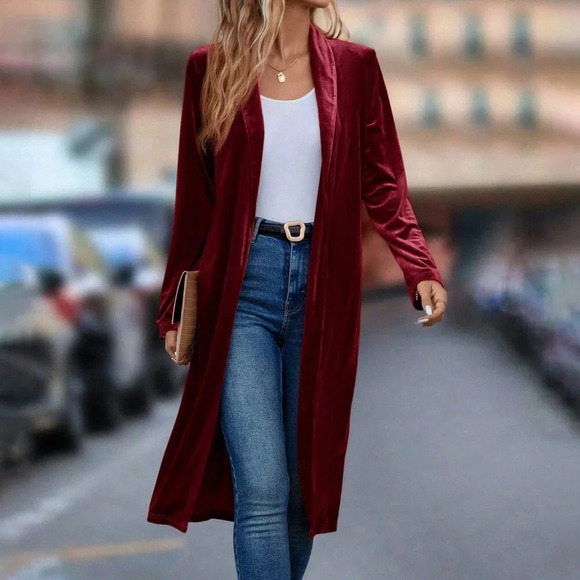 Burgundy Casual Women's Mid-Length Jacket - Picture 1 of 4